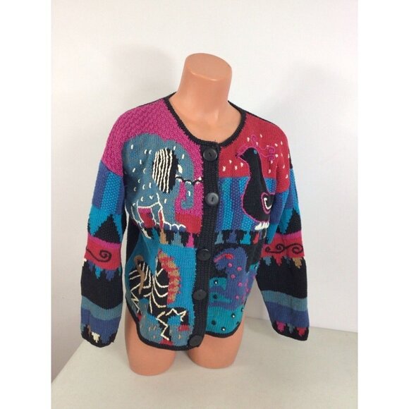 Segrets Vintage Cardigan Sweater Fantasy Animals Womens Small - Picture 5 of 7